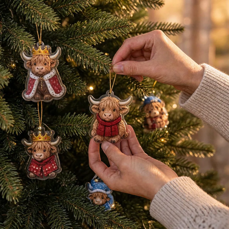 Calendario de Adviento de vaca de las Highlands Cowmerry – con 24 colgantes de acrílico
