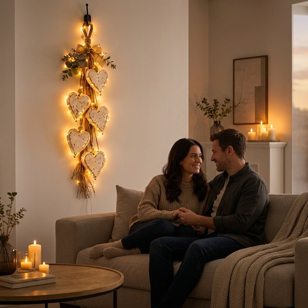 Decorazione da parete a forma di cuore in legno Lumheart con illuminazione LED