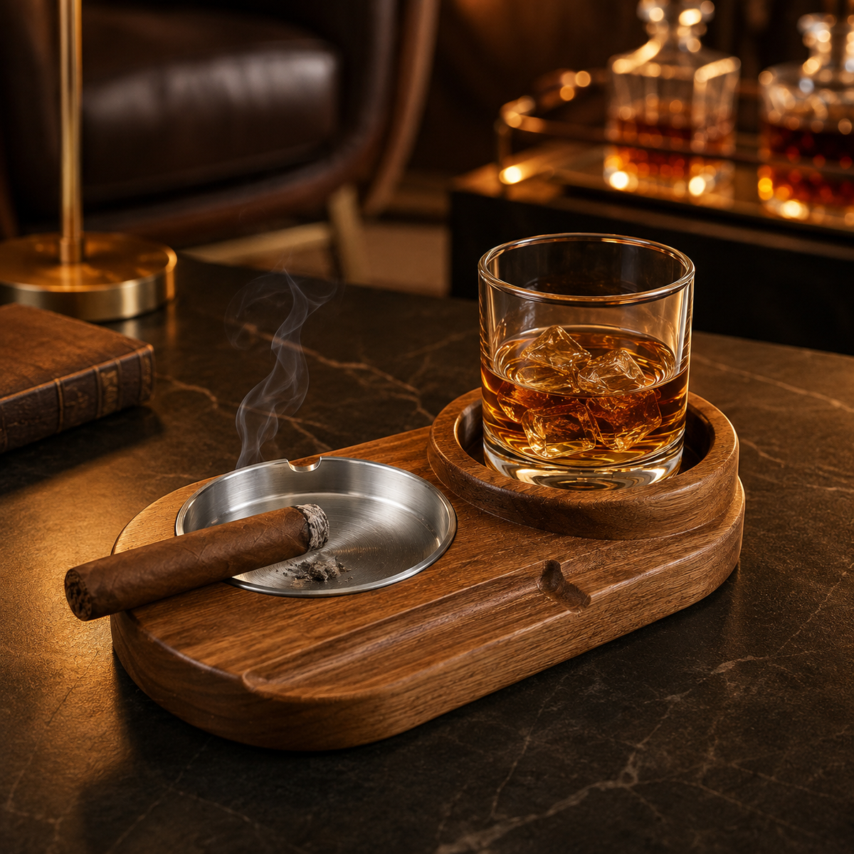 Cigarrest - Cendrier en métal avec porte-cigare intégré