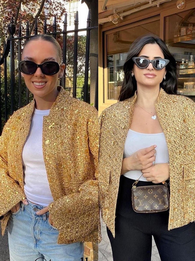 Sarah - Casual Bomberjack Met Gouden Pailetten