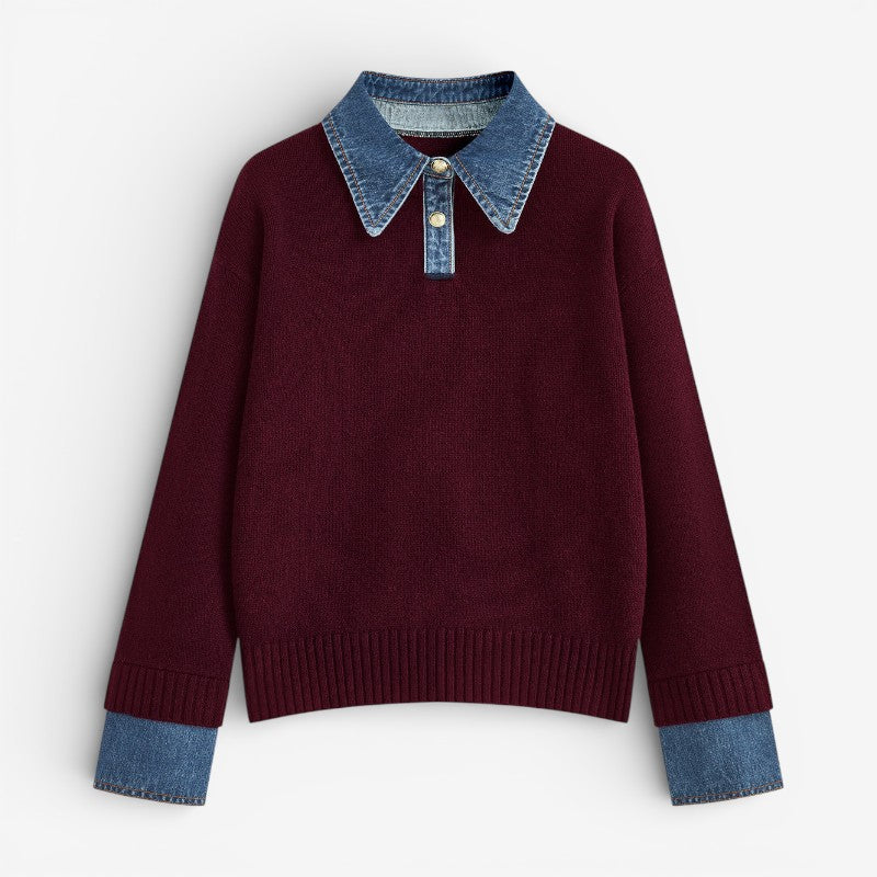 Clara – Long Sleeve Sweater with Collar and Buttons