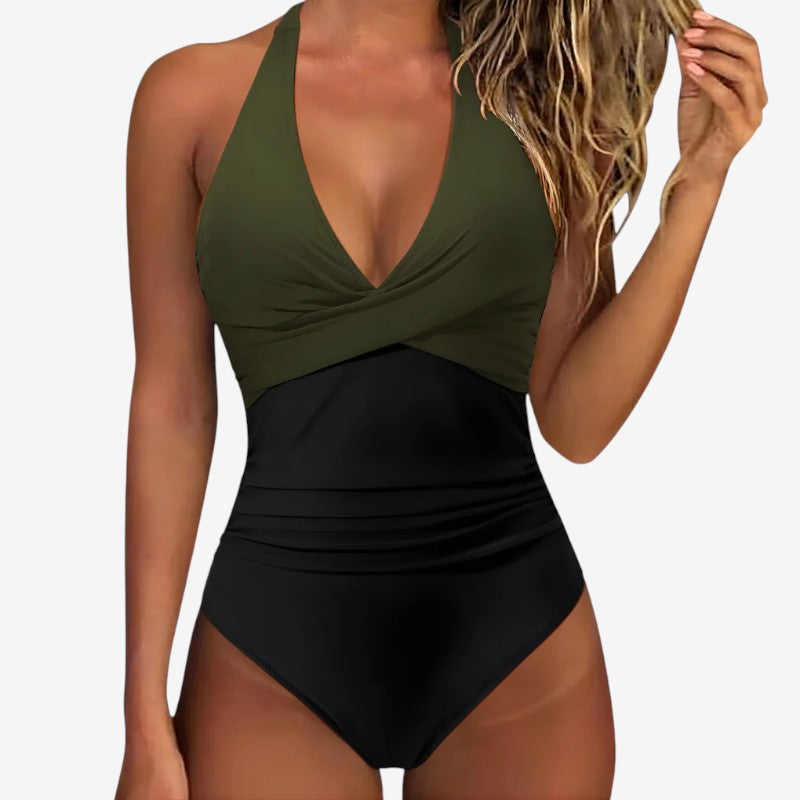 Costume intero da donna con scollo a V e allacciatura al collo