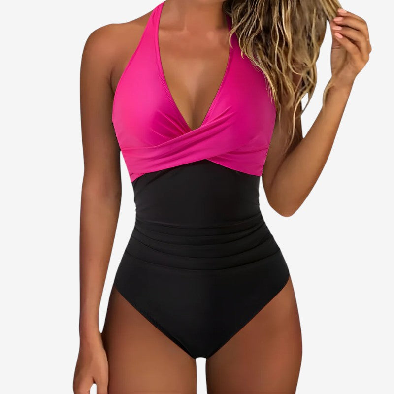Costume intero da donna con scollo a V e allacciatura al collo