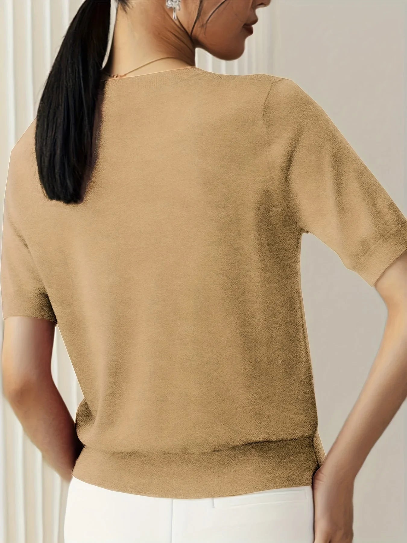 Luvora - Elegante maglione con maniche corte e scollo rotondo