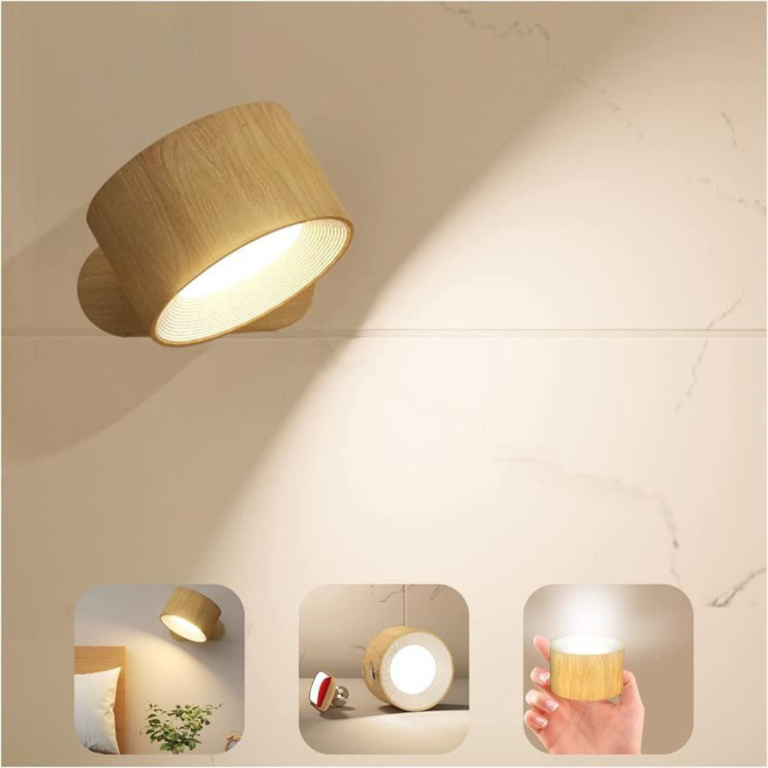 LunaGlow - Lampada da parete ricaricabile wireless a 360° con luminosità regolabile
