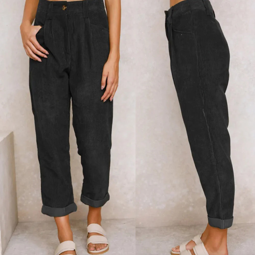 Annika - Relaxed corduroy pants with high waist and pockets