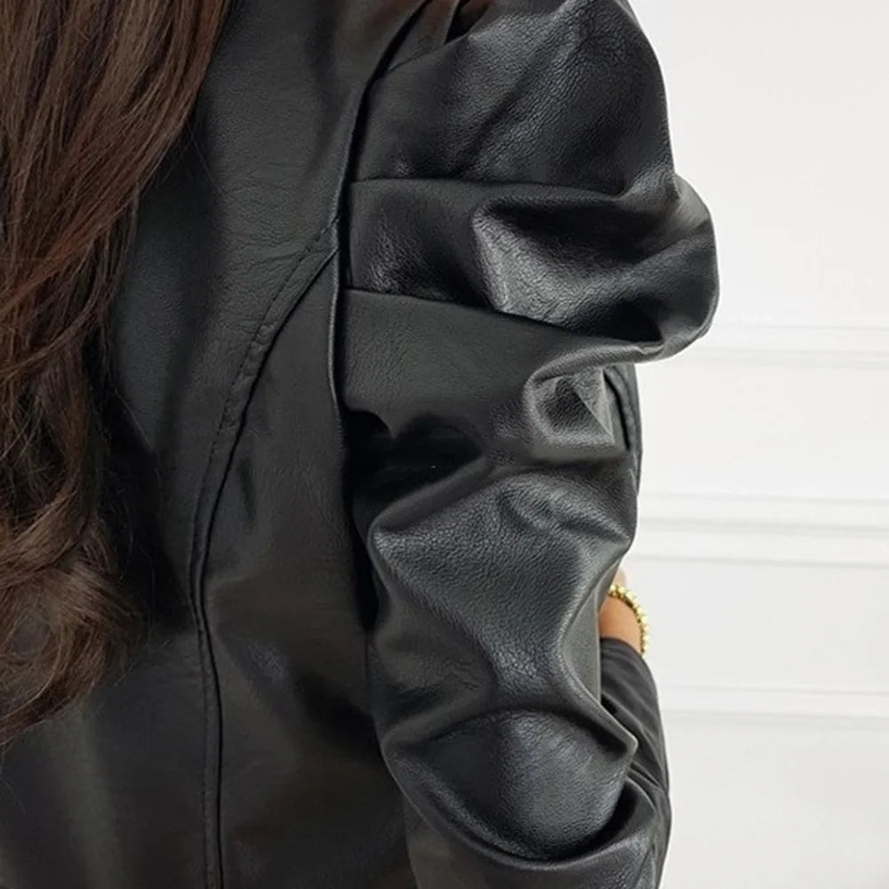 Marcelline - Streamlined jacket with ruffles and zipper closure