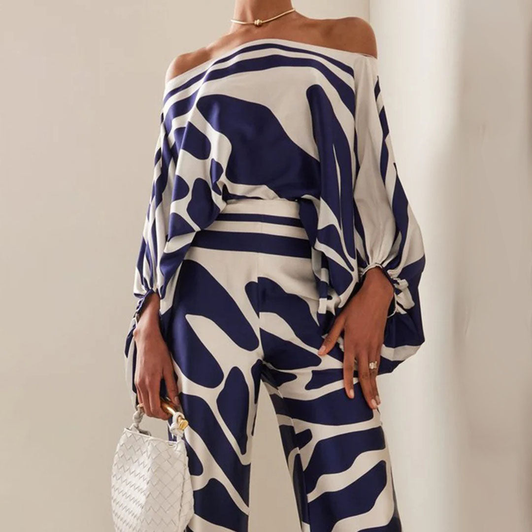 Elviera - Elegante completo due pezzi in raso con motivo chic