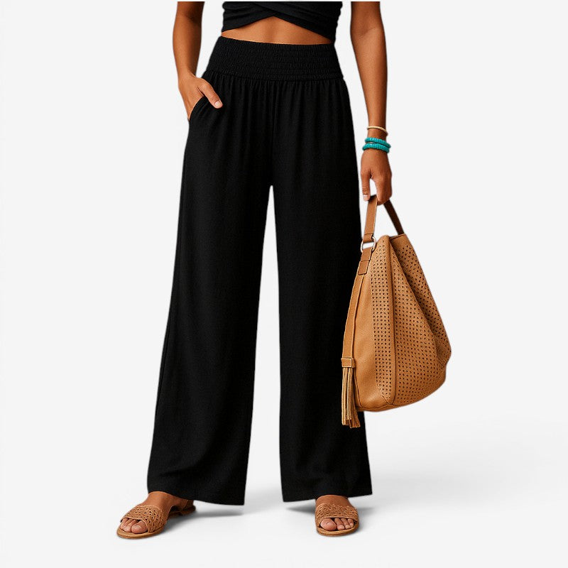 Pantalon large pour femme avec taille élastique