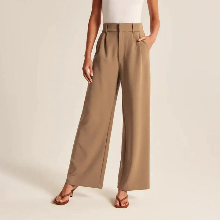 Lily – Pantalon large taille haute avec design plissé et poches latérales