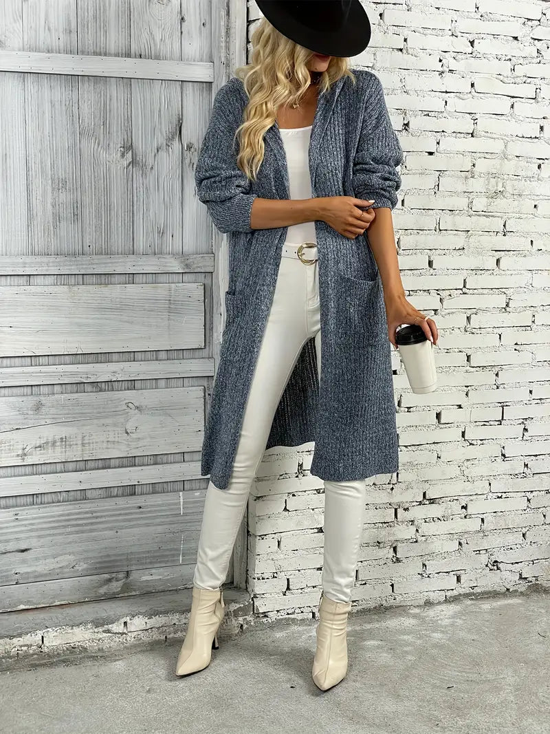 Avelqorin – Long Hooded Cardigan with Ribbed Texture