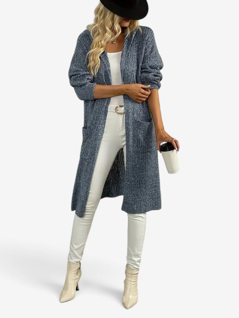 Avelqorin – Long Hooded Cardigan with Ribbed Texture