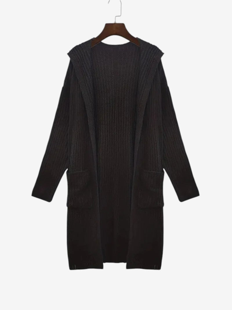 Avelqorin – Long Hooded Cardigan with Ribbed Texture