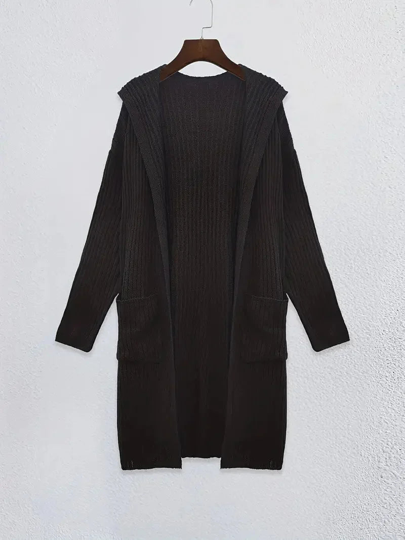 Avelqorin – Long Hooded Cardigan with Ribbed Texture