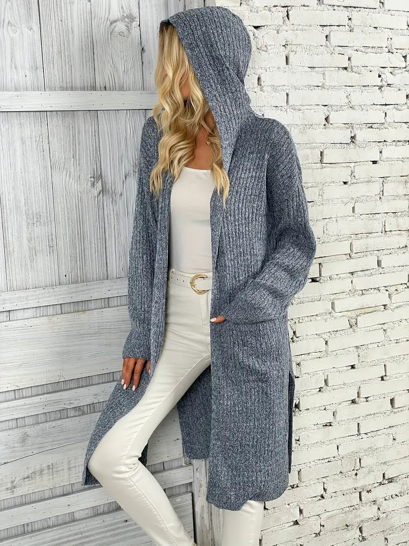 Avelqorin – Long Hooded Cardigan with Ribbed Texture
