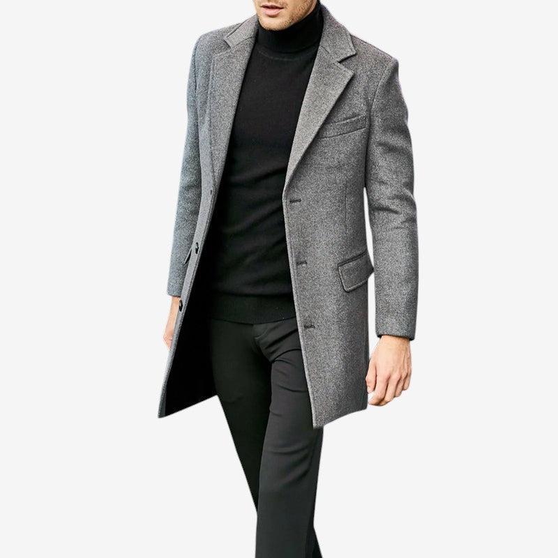 Tailorly - Pánský kabát do půli stehen s klopovým límcem a zapínáním na knoflíky