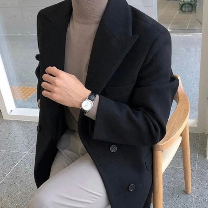 Qavrelyn – Long-Sleeve Double-Breasted Trench Coat with Lapel Collar