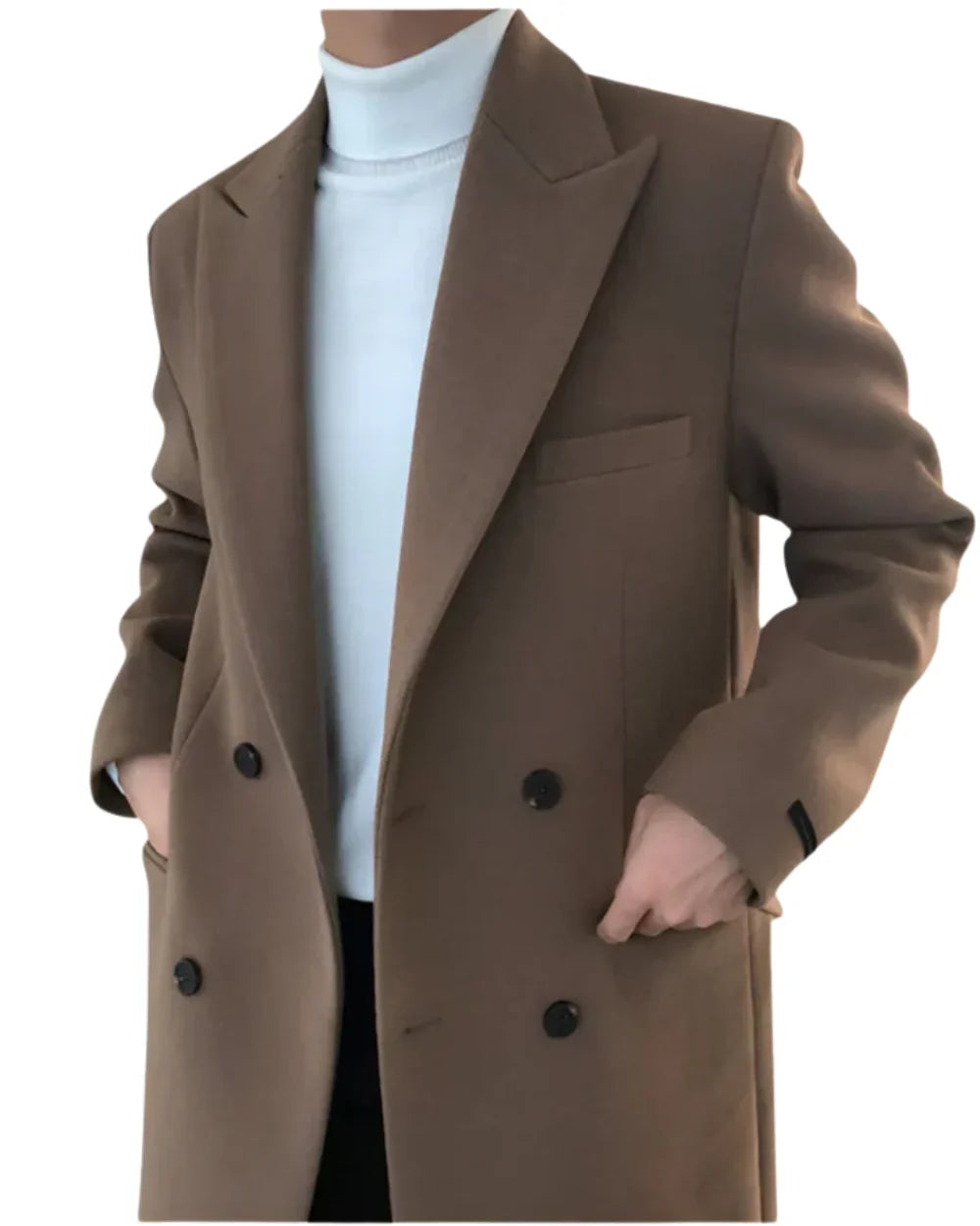 Qavrelyn – Long-Sleeve Double-Breasted Trench Coat with Lapel Collar