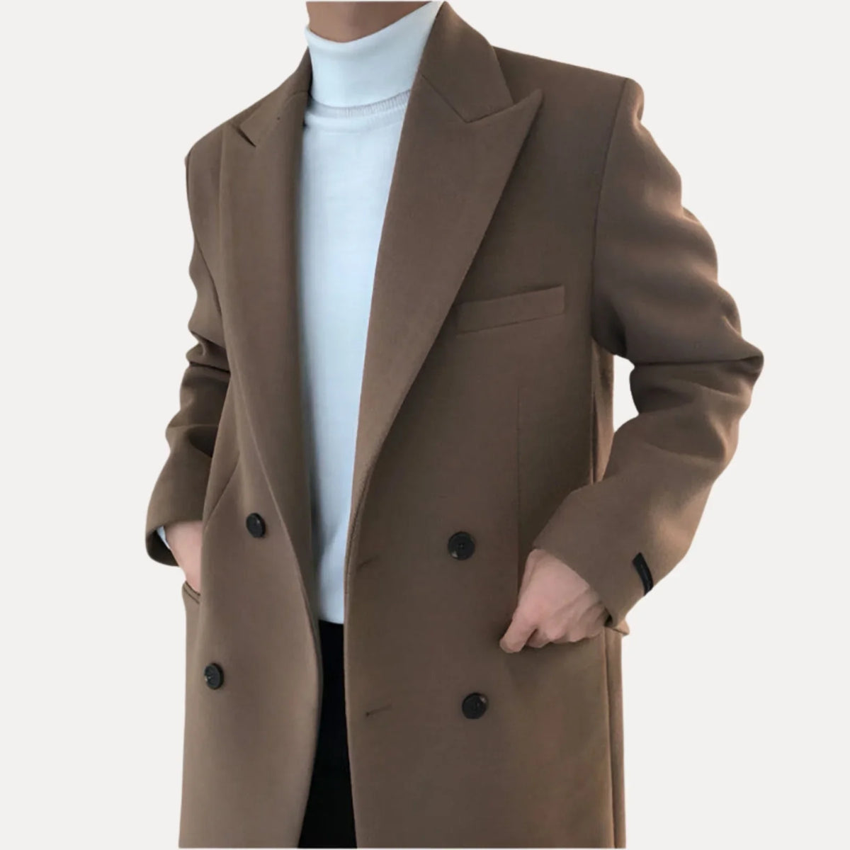Qavrelyn – Long-Sleeve Double-Breasted Trench Coat with Lapel Collar