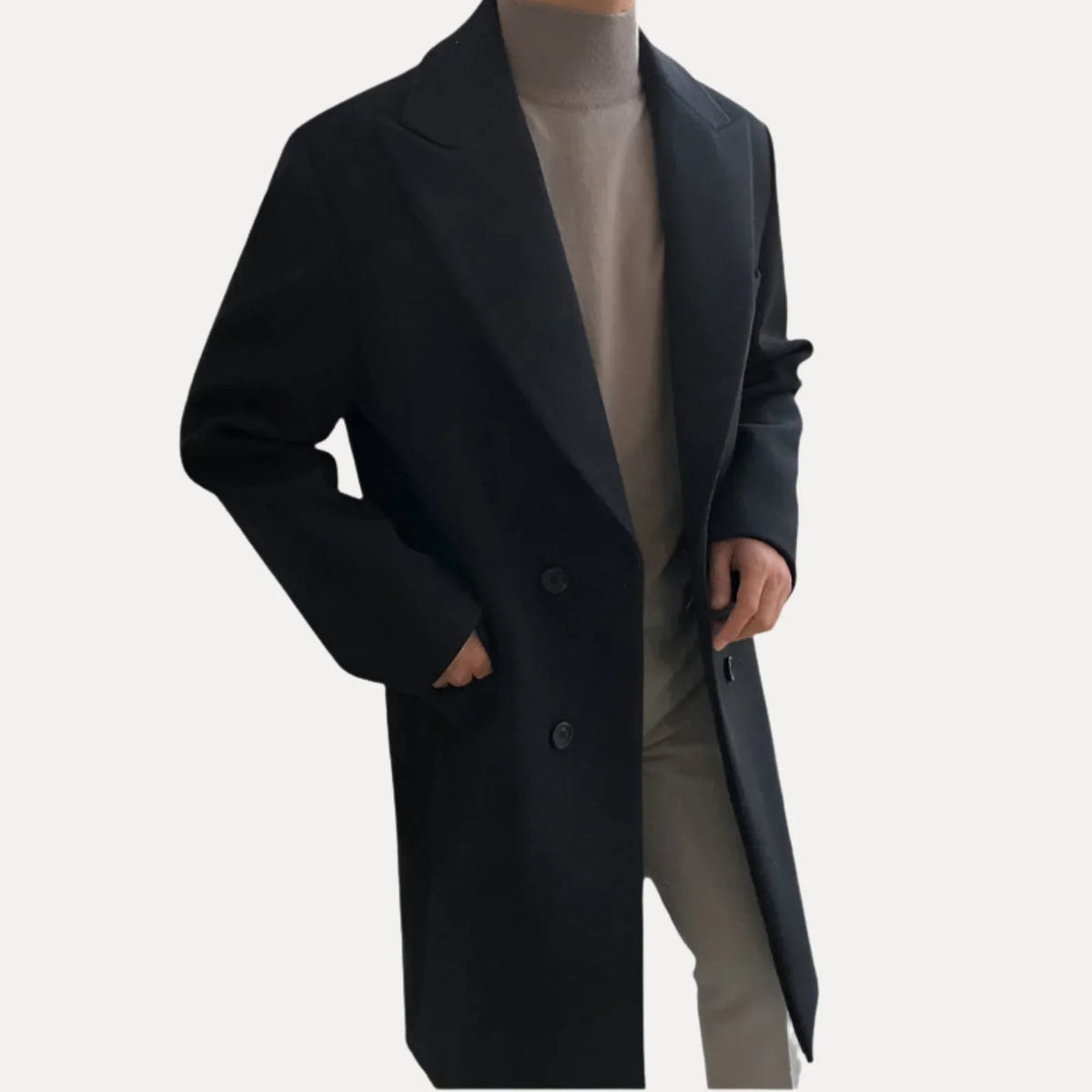 Qavrelyn – Long-Sleeve Double-Breasted Trench Coat with Lapel Collar