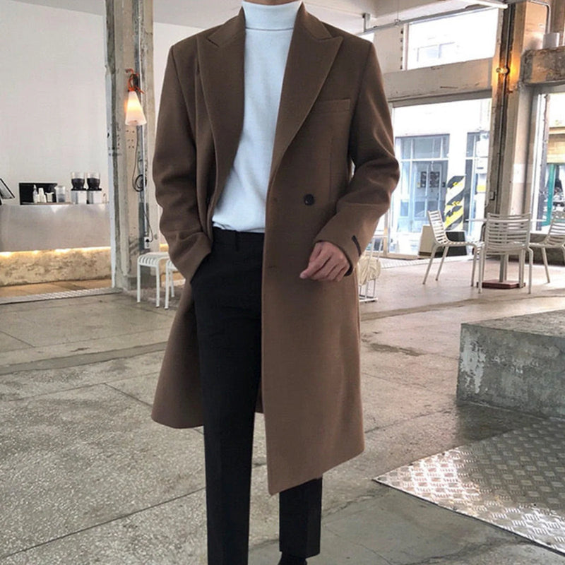 Qavrelyn – Long-Sleeve Double-Breasted Trench Coat with Lapel Collar