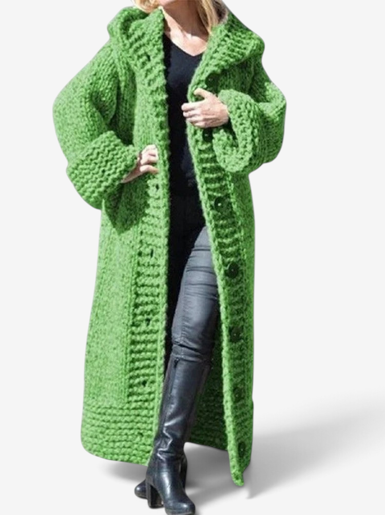 Zelvoria – Hooded Long Coat with Button Closure