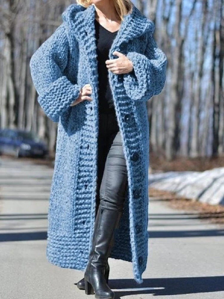 Zelvoria – Hooded Long Coat with Button Closure