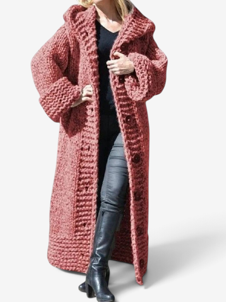 Zelvoria – Hooded Long Coat with Button Closure