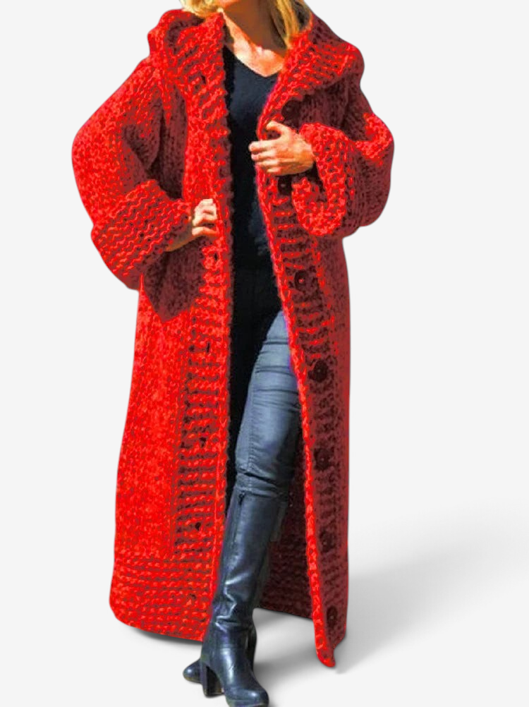Zelvoria – Hooded Long Coat with Button Closure