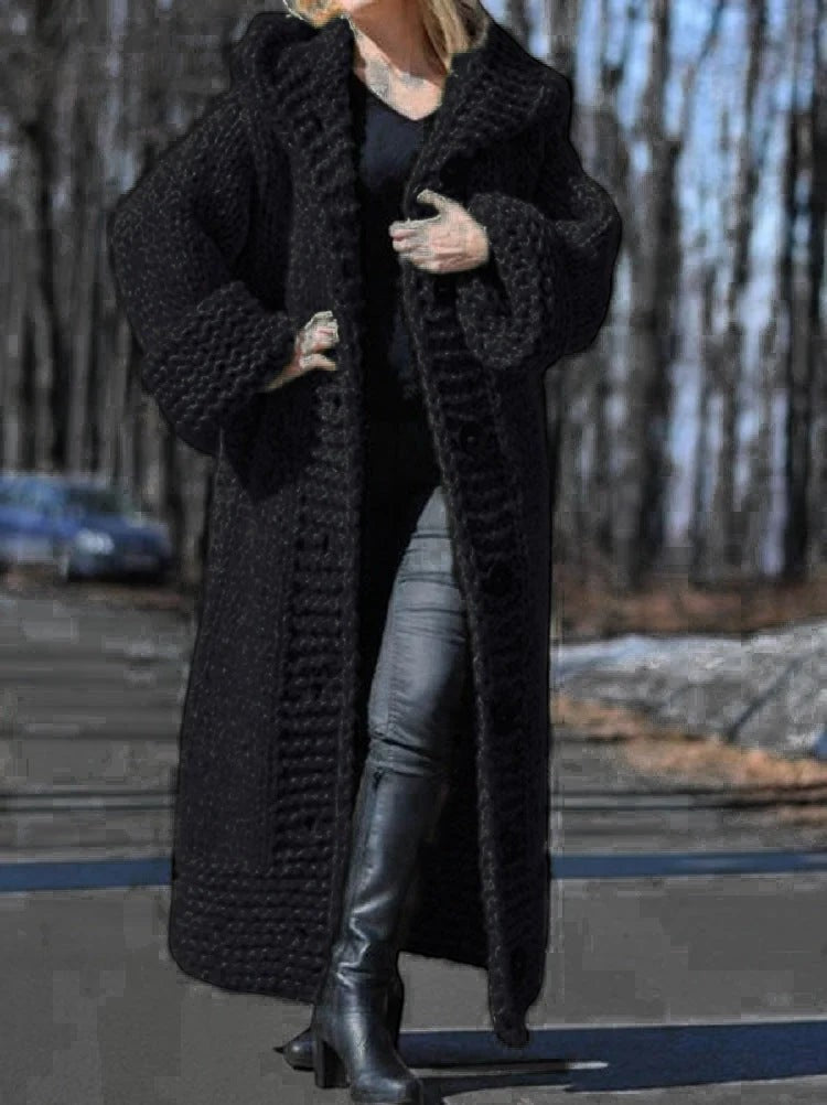 Zelvoria – Hooded Long Coat with Button Closure