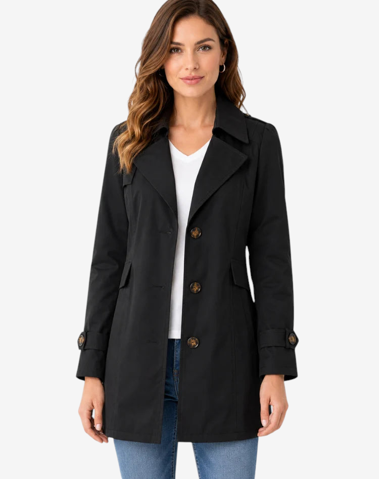 Calveron – Cappotto lungo con colletto a revers, chiusura con bottoni e taglia
