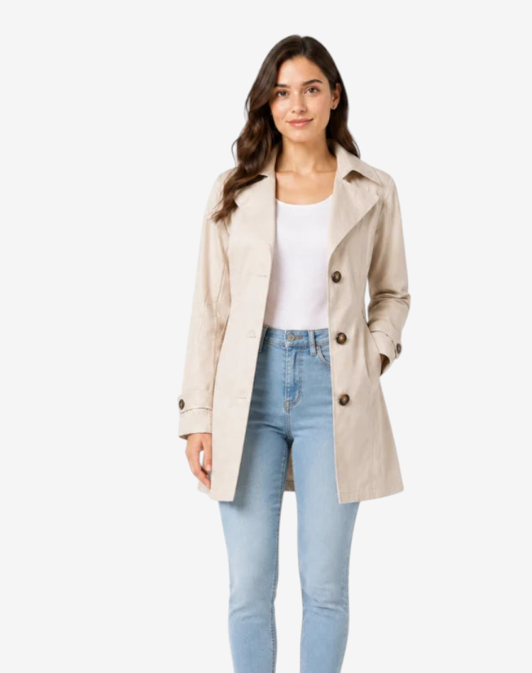 Calveron – Cappotto lungo con colletto a revers, chiusura con bottoni e taglia