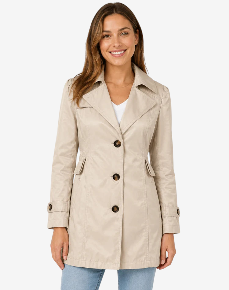Calveron – Cappotto lungo con colletto a revers, chiusura con bottoni e taglia