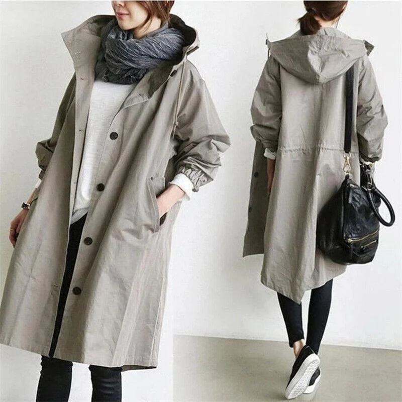 Norqevia – Cappotto lungo con cappuccio e chiusura con bottoni