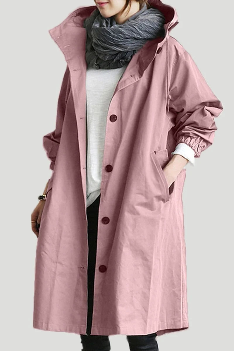 Norqevia – Cappotto lungo con cappuccio e chiusura con bottoni