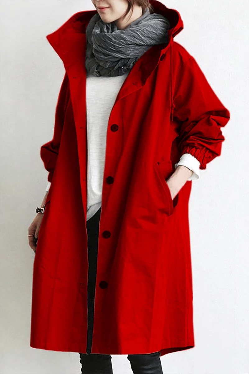 Norqevia – Cappotto lungo con cappuccio e chiusura con bottoni