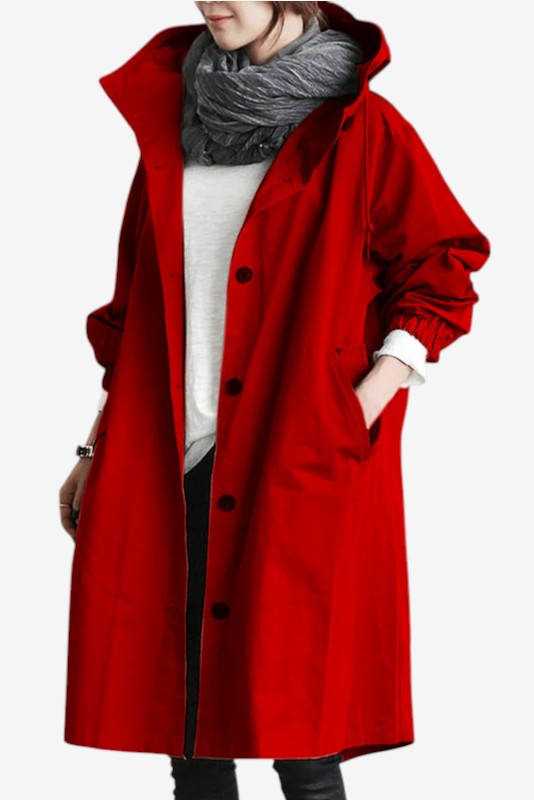 Norqevia – Cappotto lungo con cappuccio e chiusura con bottoni