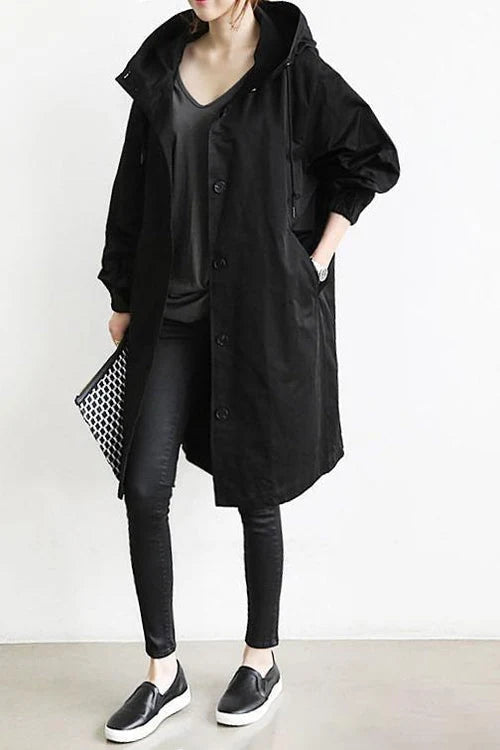 Norqevia – Cappotto lungo con cappuccio e chiusura con bottoni