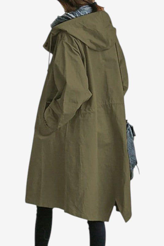 Norqevia – Cappotto lungo con cappuccio e chiusura con bottoni