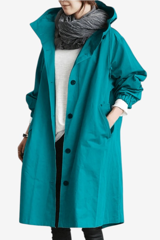 Norqevia – Cappotto lungo con cappuccio e chiusura con bottoni
