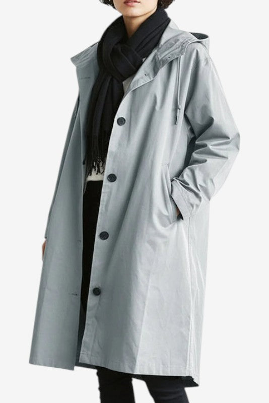 Norqevia – Cappotto lungo con cappuccio e chiusura con bottoni