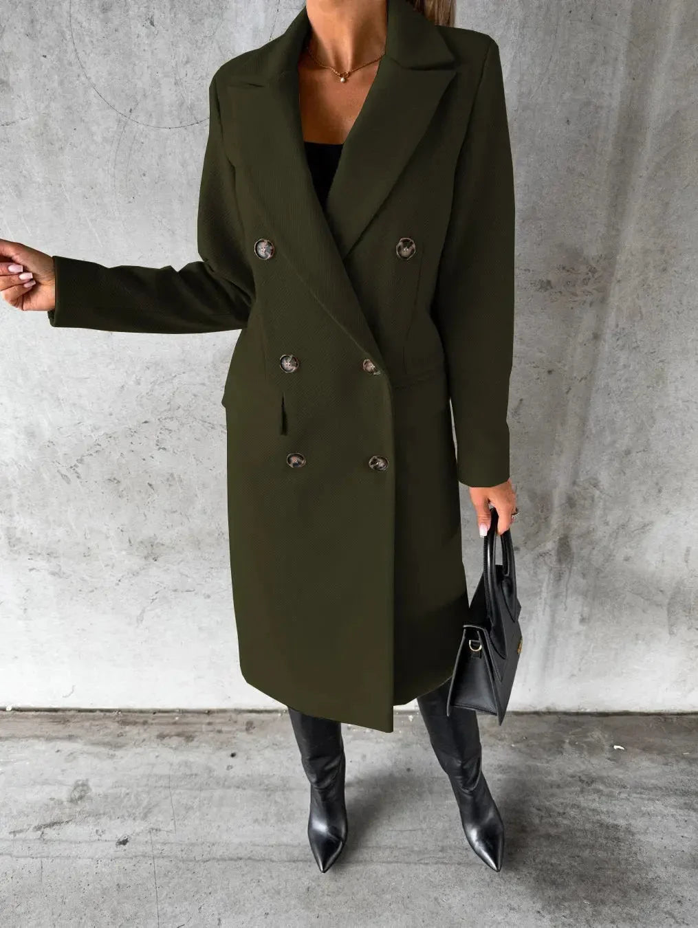 Velnoria – Cappotto a maniche lunghe con colletto a revers e dettagli con bottoni