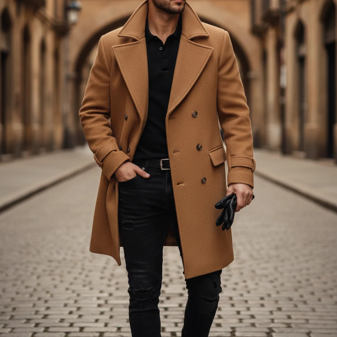 Cappotto Valdren in lana a maniche lunghe con revers e chiusura frontale con bottoni