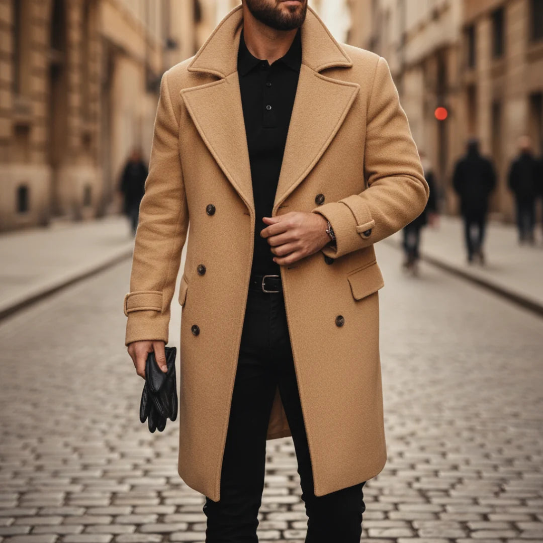 Cappotto Valdren in lana a maniche lunghe con revers e chiusura frontale con bottoni
