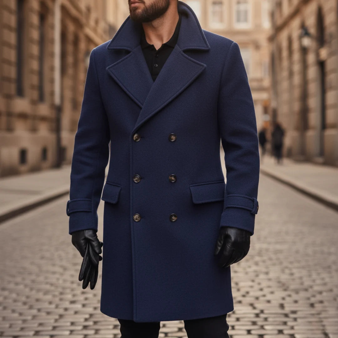 Cappotto Valdren in lana a maniche lunghe con revers e chiusura frontale con bottoni