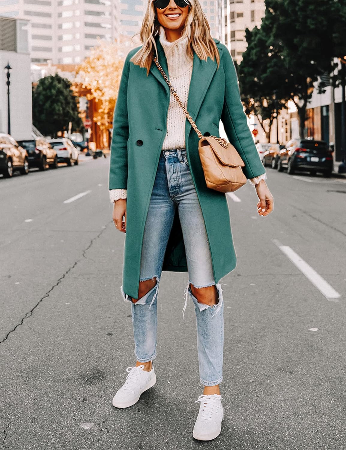 Avelqessa – Long Double-Breasted Coat with Notched Lapels