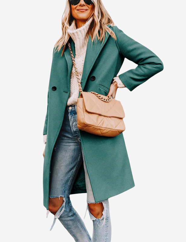 Avelqessa – Long Double-Breasted Coat with Notched Lapels