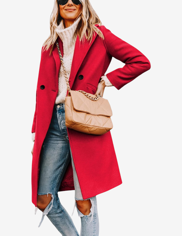 Avelqessa – Long Double-Breasted Coat with Notched Lapels