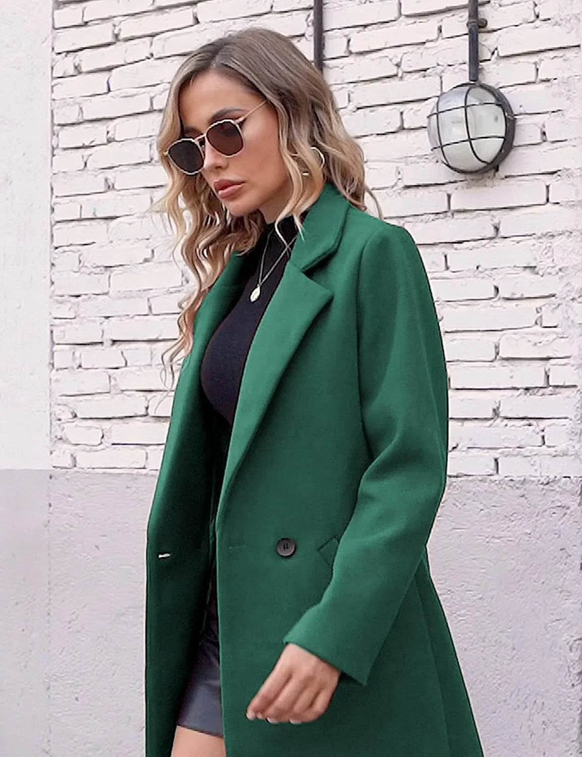 Avelqessa – Long Double-Breasted Coat with Notched Lapels