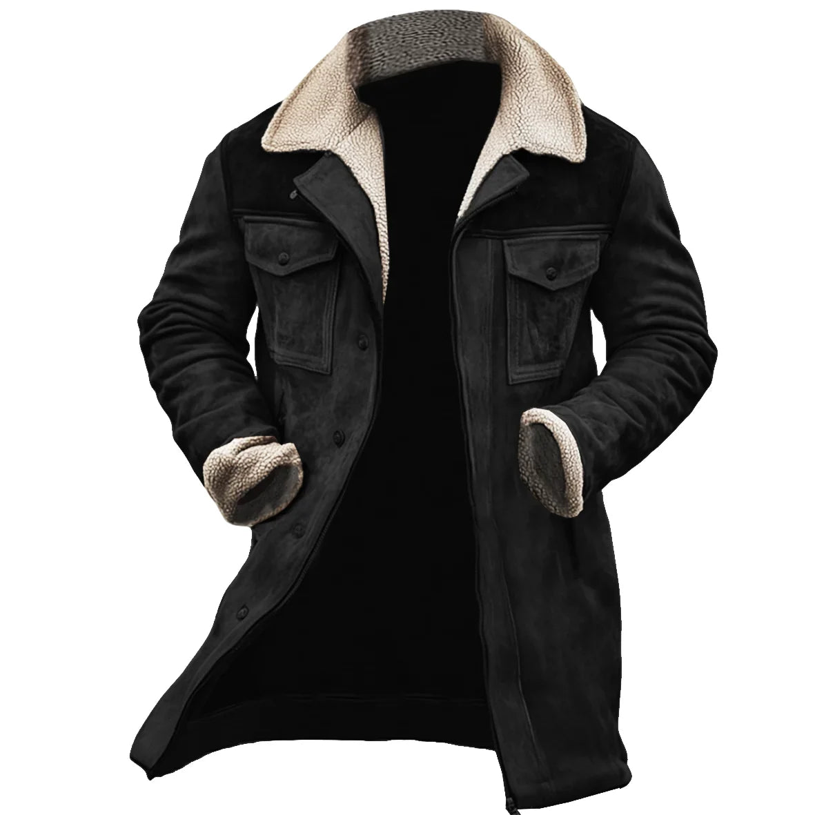 Varellune – Cappotto a metà coscia con colletto e polsini effetto montone
